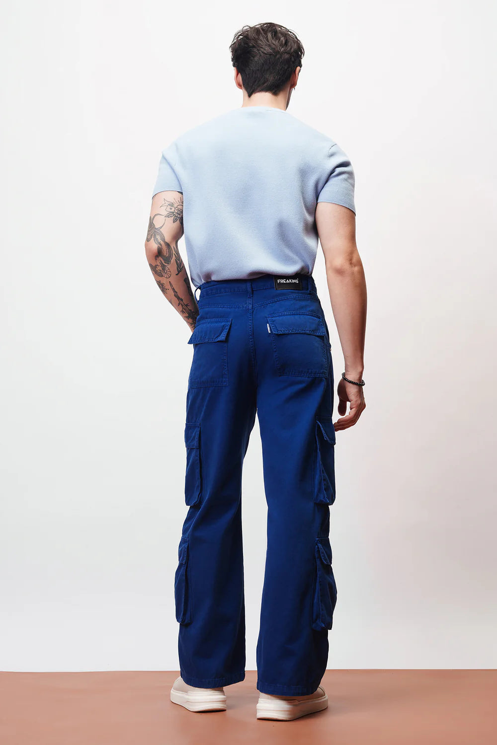 Durable Turbo Blue Baggy Cargo Pants for Men Straight Fit