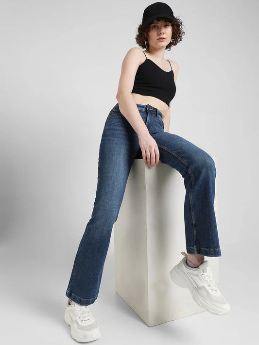 Elegant Blue High Rise Flora Flared Jeans for Women Ideal for Everyday Wear
