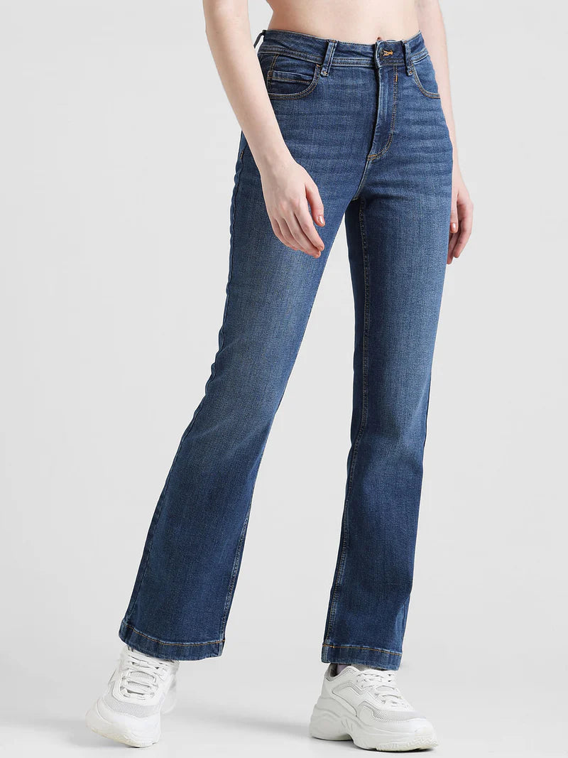 Elegant Blue High Rise Flora Flared Jeans for Women Ideal for Everyday Wear