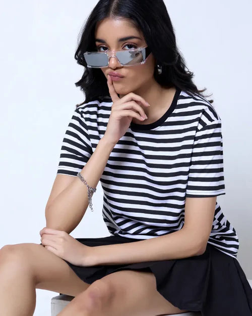 Everyday Wear Black & White Striped T-Shirt for Women