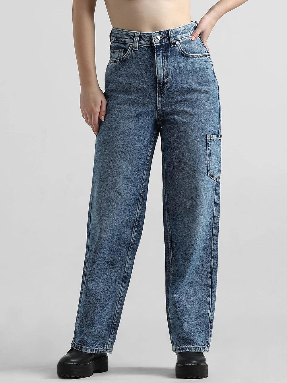 Chic Women’s Blue High Waist Carpenter Jeans for Street Style, Layering, and Casual Looks
