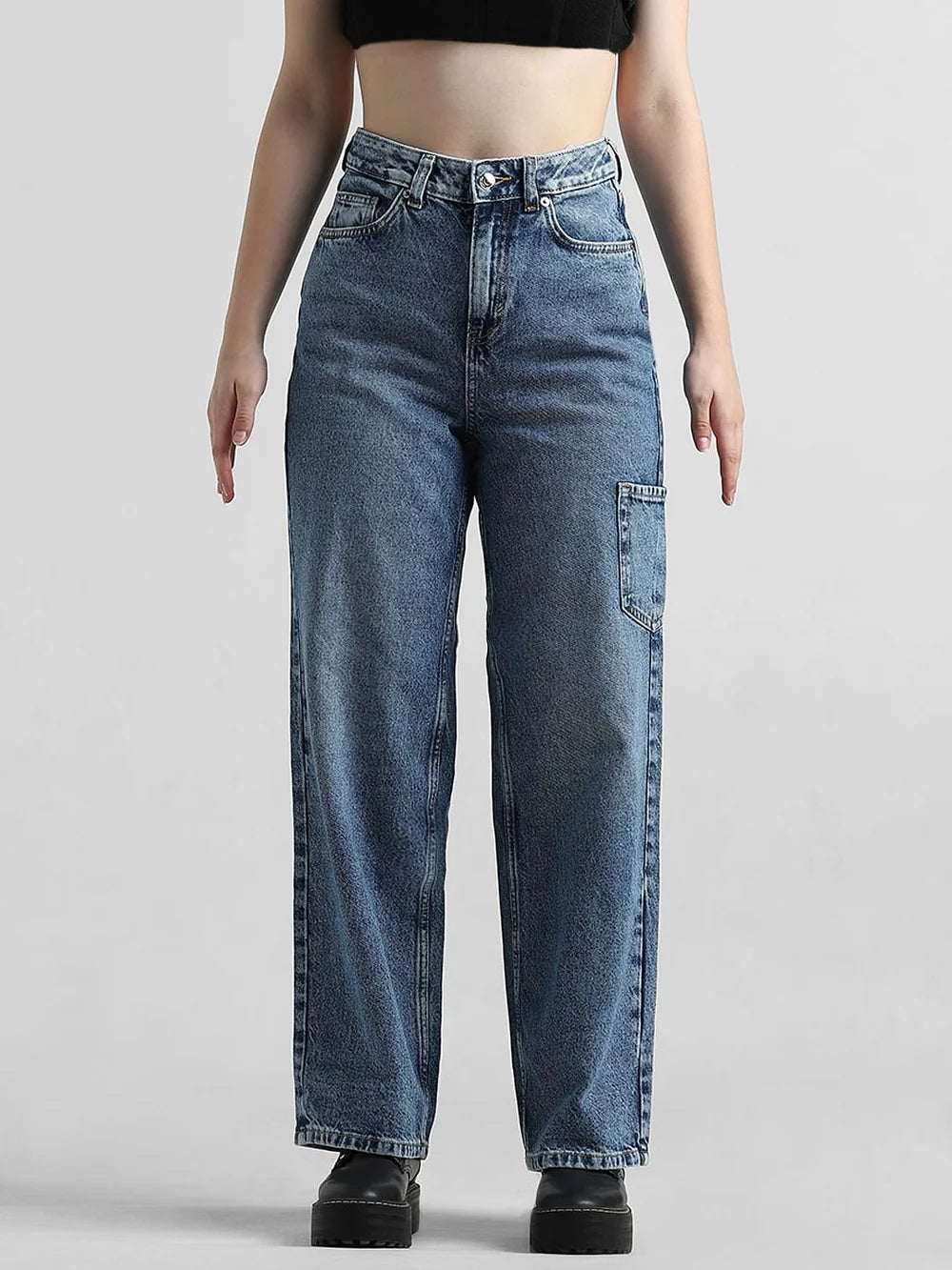 Chic Women’s Blue High Waist Carpenter Jeans for Street Style, Layering, and Casual Looks