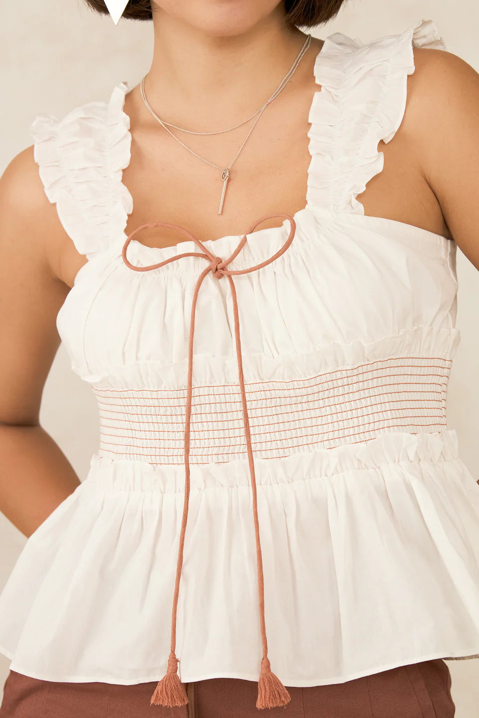 Relaxed Fit Women’s Cotton Peplum Top with Mocha Trim