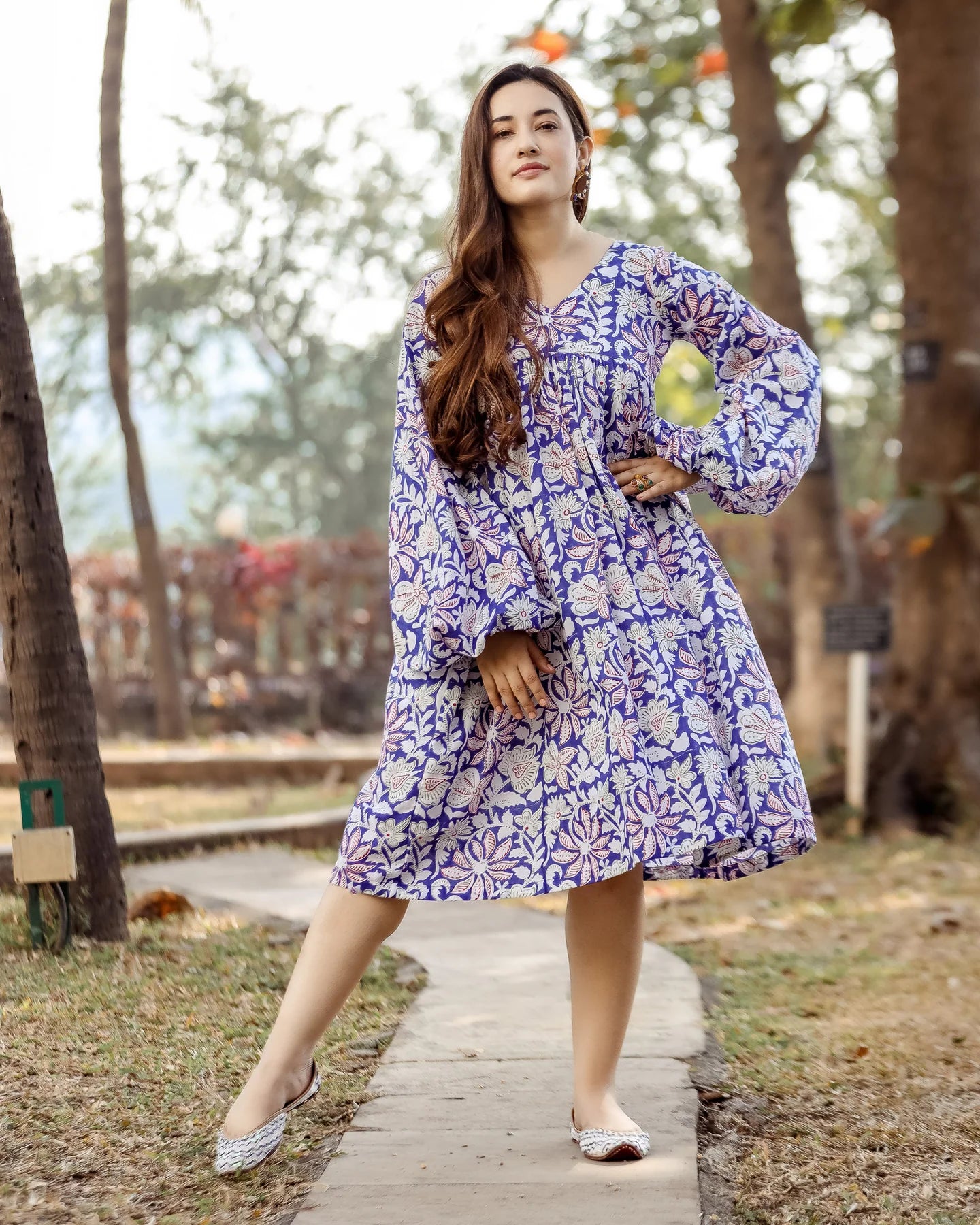 Soft Cotton Dress with Balloon Flower Prints Lightweight and Breathable Design