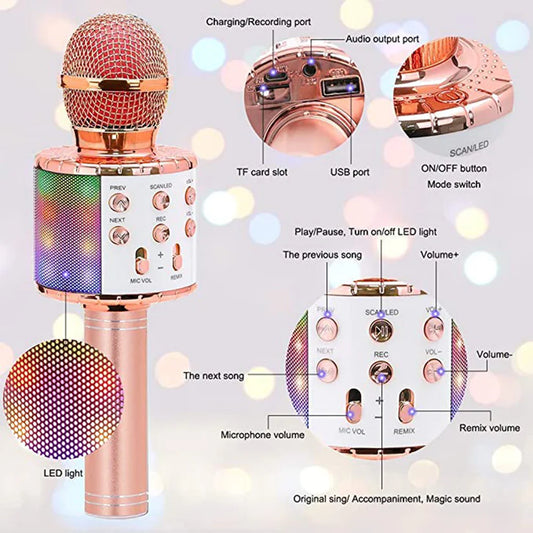 Wireless Bluetooth Handheld Condenser Microphone with Speaker for Karaoke Audio Recording
