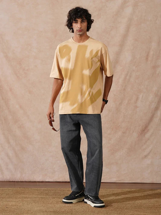 Durable Heavy GSM Oversized Beige Cotton T-Shirt for Men with Comfortable Feel