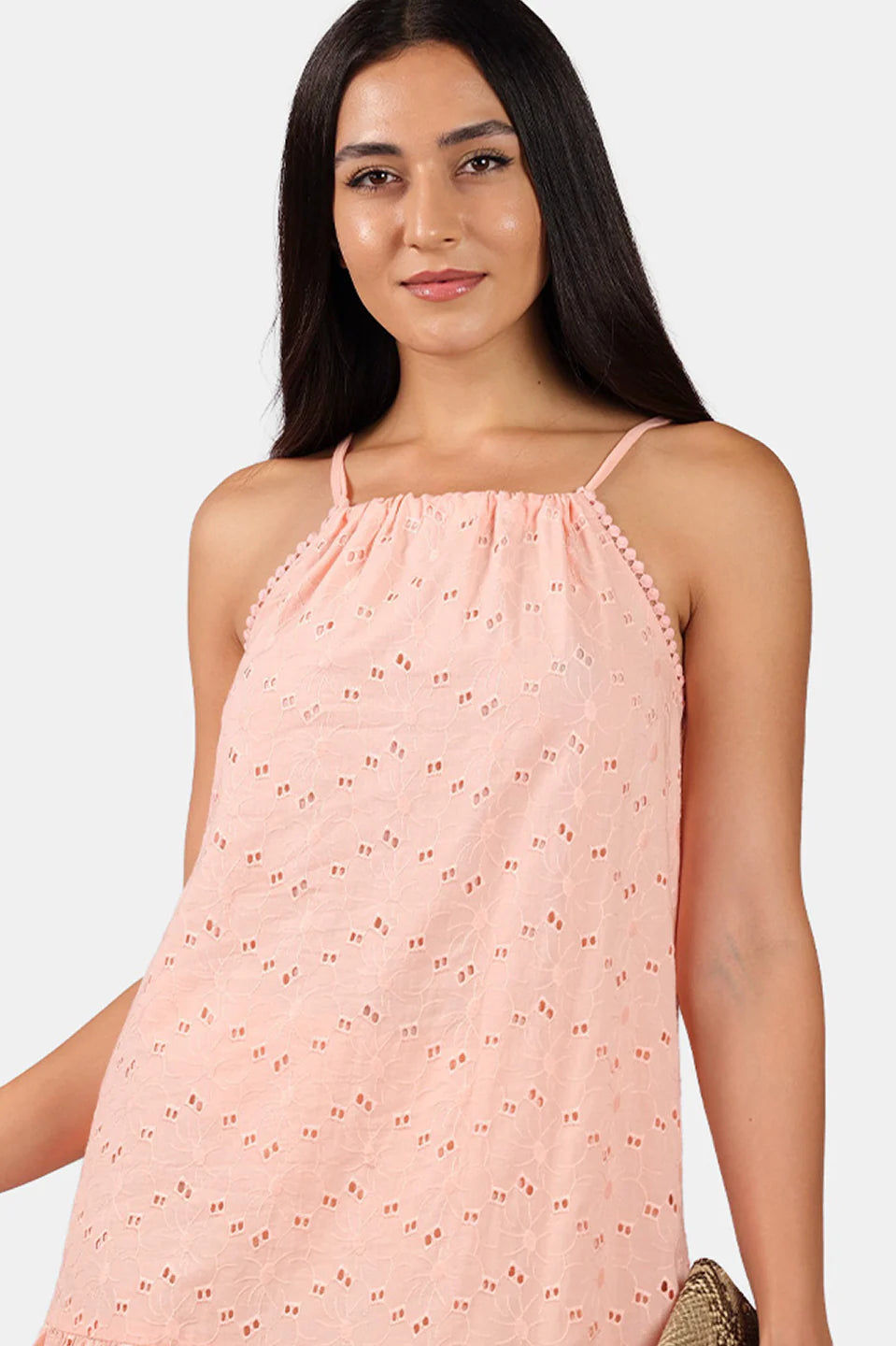 Relaxed Fit Women’s Cotton Schiffli Halter Maxi Dress