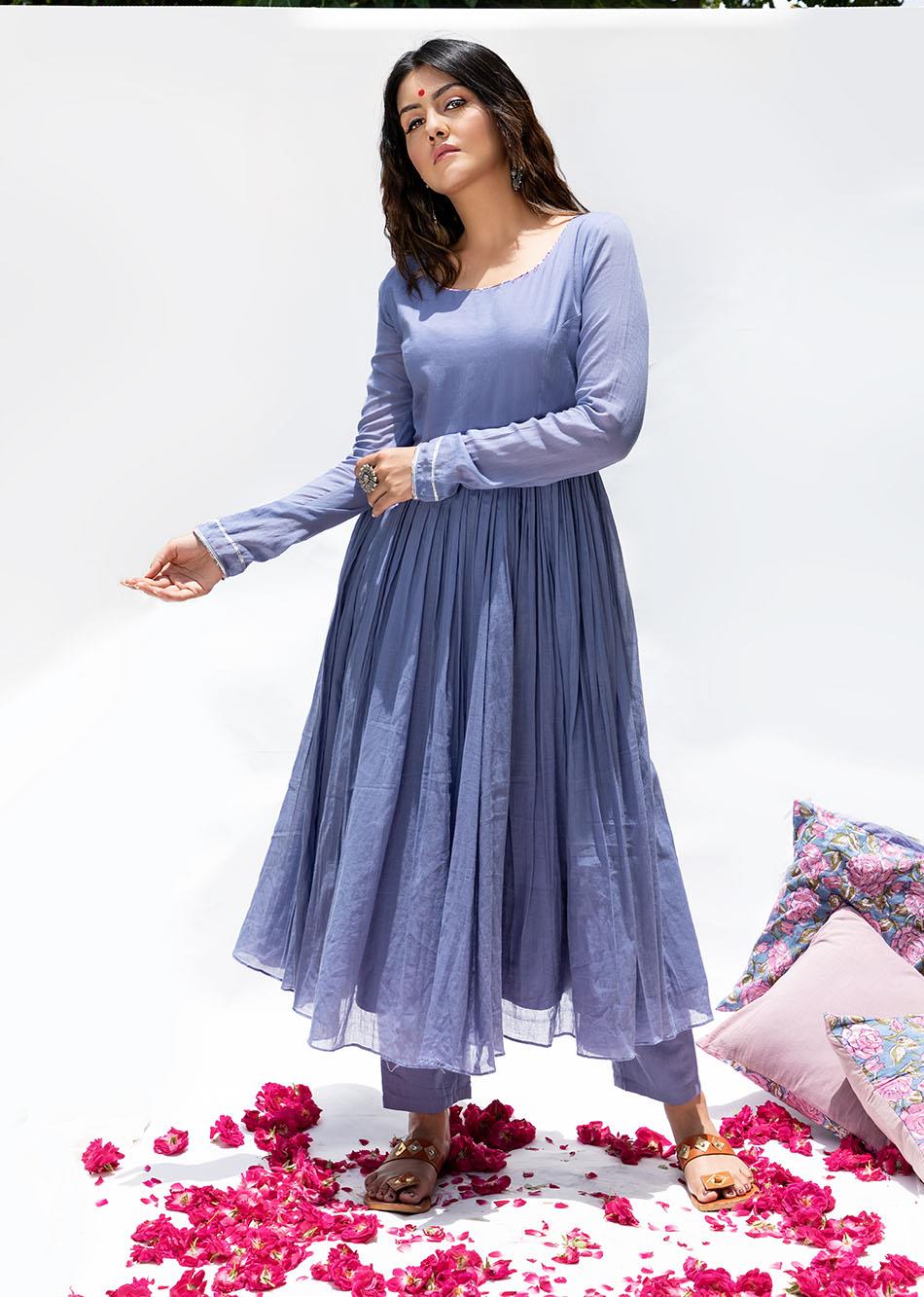 Beautiful Purple Designer Gather Anarkali Suit with Full Flare and Ethnic Charm for Wedding Celebrations and Special Events