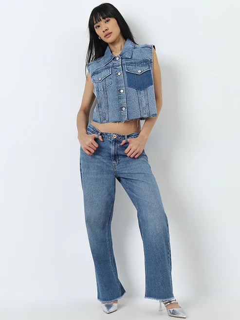 Blue High Rise Straight Fit Jeans for Women Comfortable Fit Ideal for Daily Outings