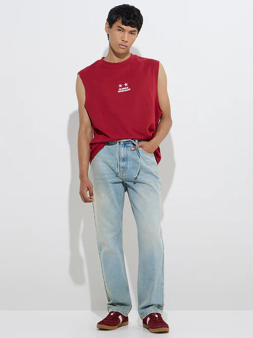 Loose Fit Light Blue Denim Jeans for Men with Mid Rise Comfort