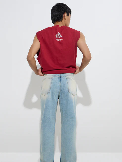 Loose Fit Light Blue Denim Jeans for Men with Mid Rise Comfort