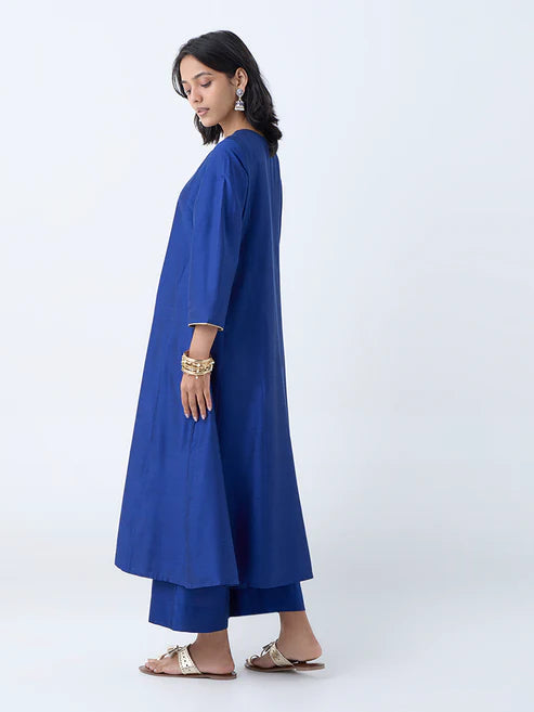 Blue A Line Kurta with Zari Embroidery Elegant Outfit for Women Perfect for Cultural Events and Parties