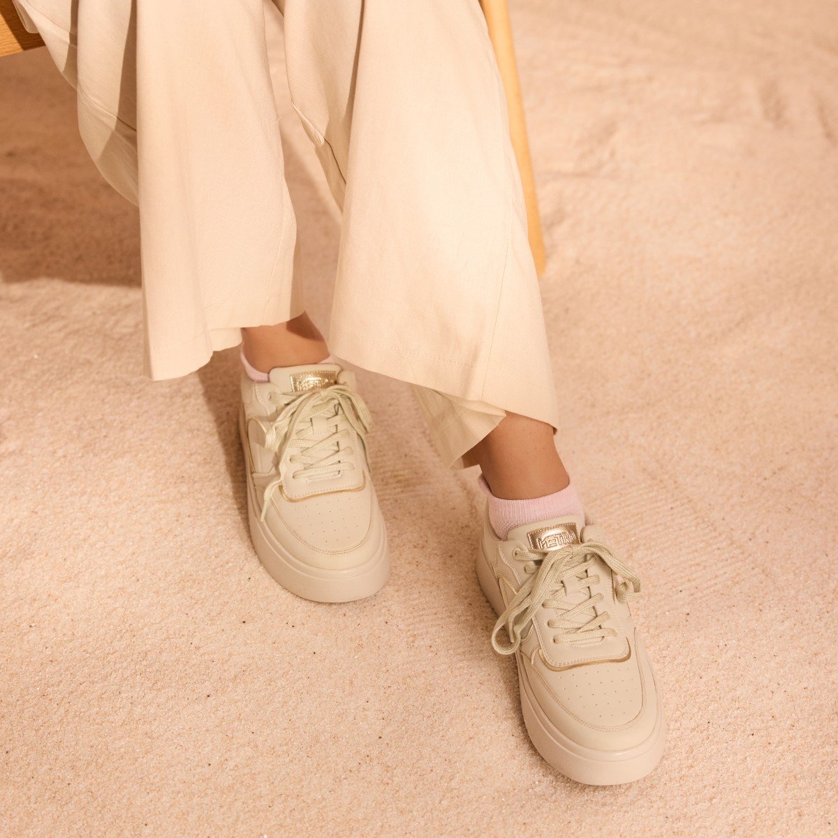 Beige Casual Sneakers for Women Breathable and Flexible Shoes for Street Style