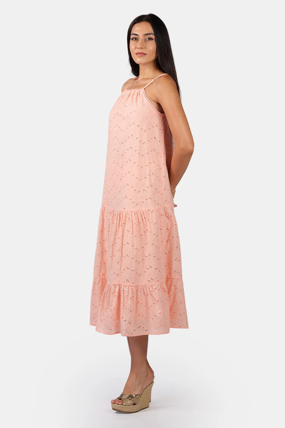 Relaxed Fit Women’s Cotton Schiffli Halter Maxi Dress