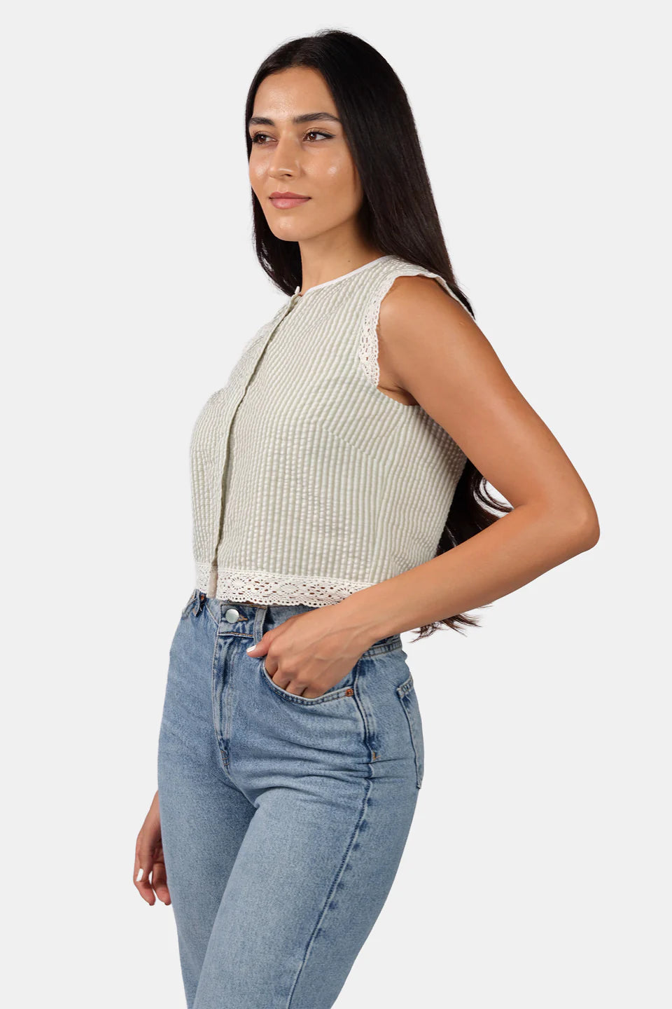 Soft Cotton Lace Top with Crew Neck for Daily Wear