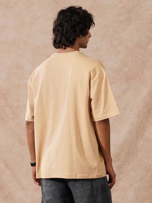 Durable Heavy GSM Oversized Beige Cotton T-Shirt for Men with Comfortable Feel