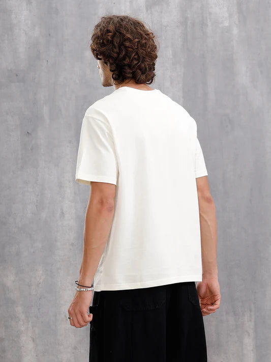 Stylish Off-White Oversized T-Shirt for Men Graphic Placement