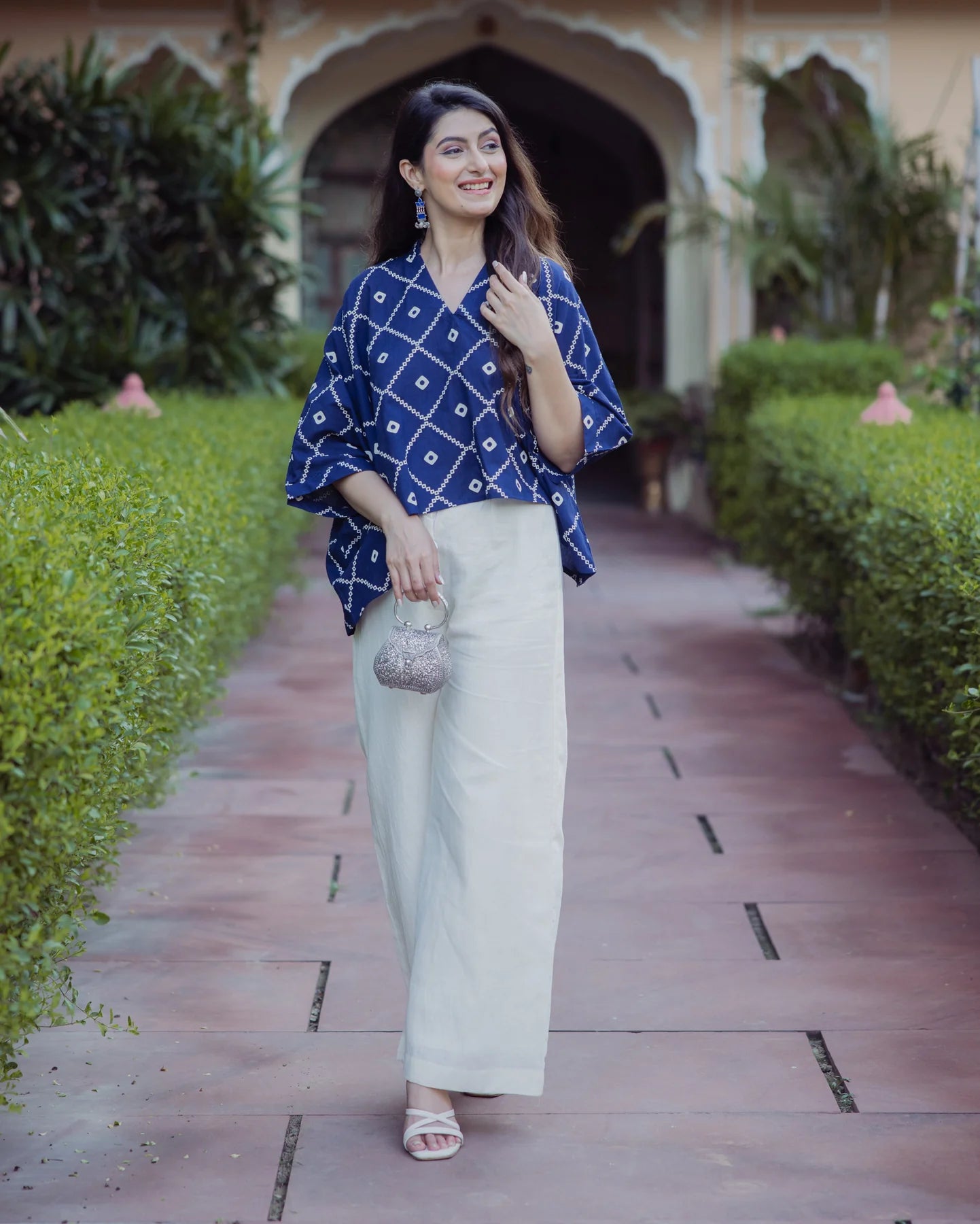 Fashionable Blue Bandhani Cotton Top for Casual Outfits