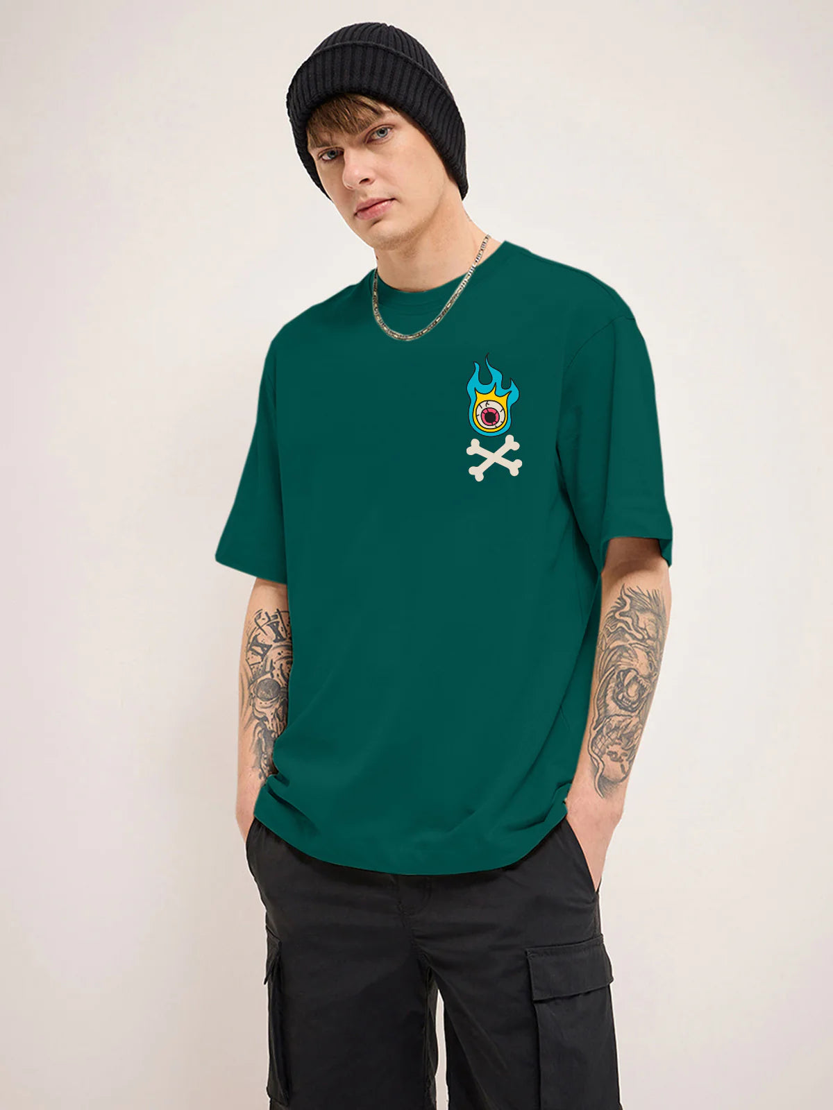 Soft Cotton Green T-Shirt Oversized Men’s Graphic Print