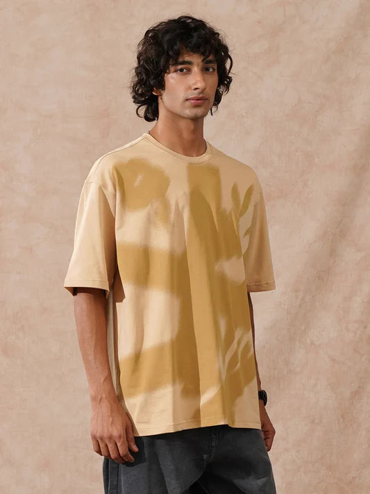 Durable Heavy GSM Oversized Beige Cotton T-Shirt for Men with Comfortable Feel