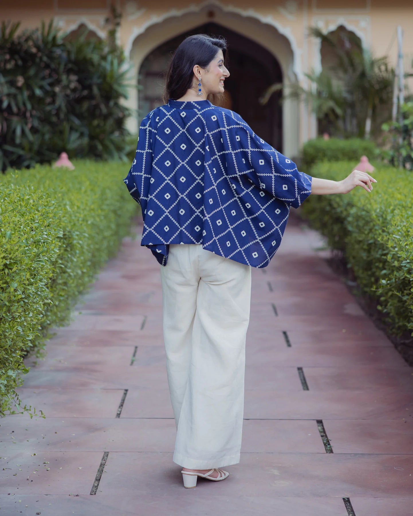 Fashionable Blue Bandhani Cotton Top for Casual Outfits