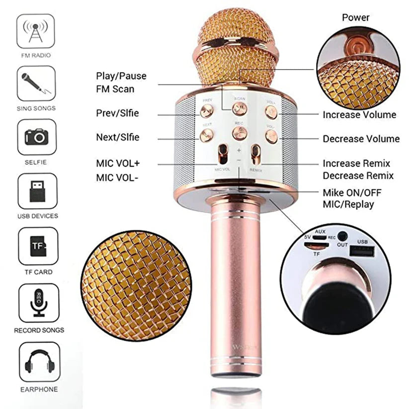Wireless Bluetooth Handheld Condenser Microphone with Speaker for Karaoke Audio Recording