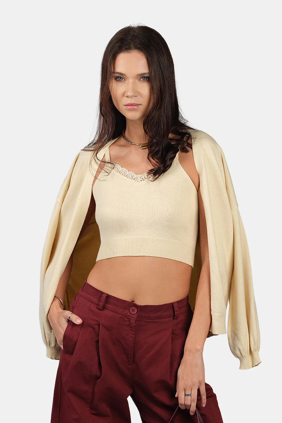 Trendy Women’s Viscose Lurex Knit Cami with Matching Cardigan