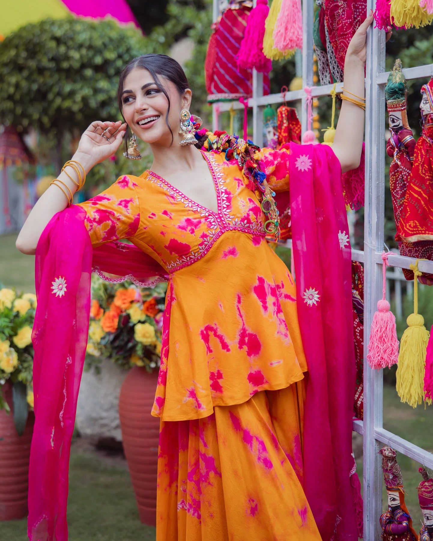 Ritu Orange Pink Tie Dye Muslin Sharara Set for Women Stylish Comfortable and Perfect for Festive Wear