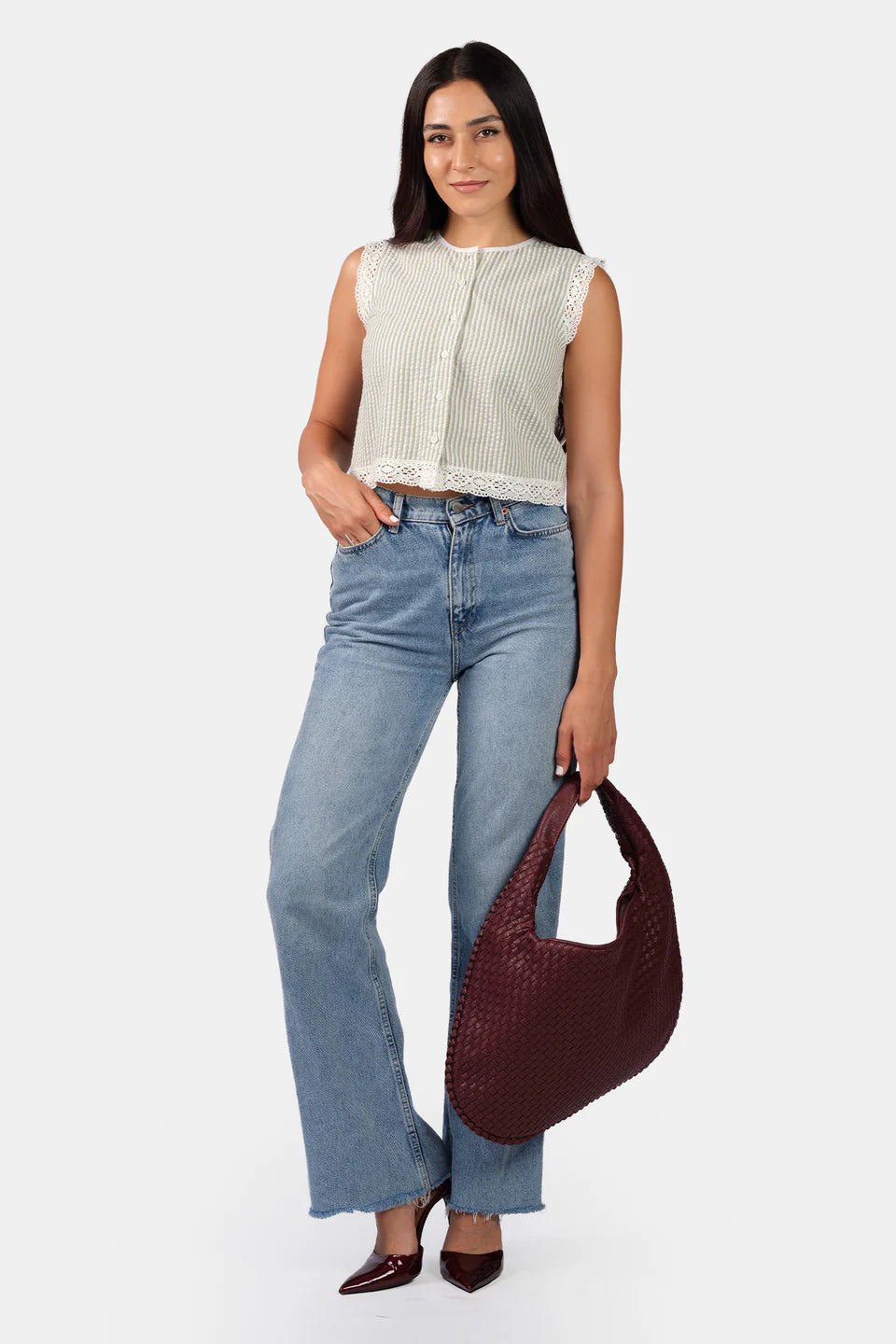 Soft Cotton Lace Top with Crew Neck for Daily Wear