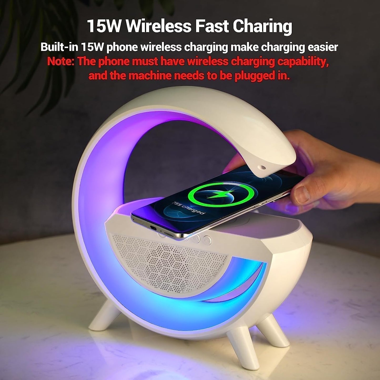 Multi Function Night Light with Bluetooth Speaker 15W Wireless Charger and Rechargeable LED Desk Lamp for Room and Bedside