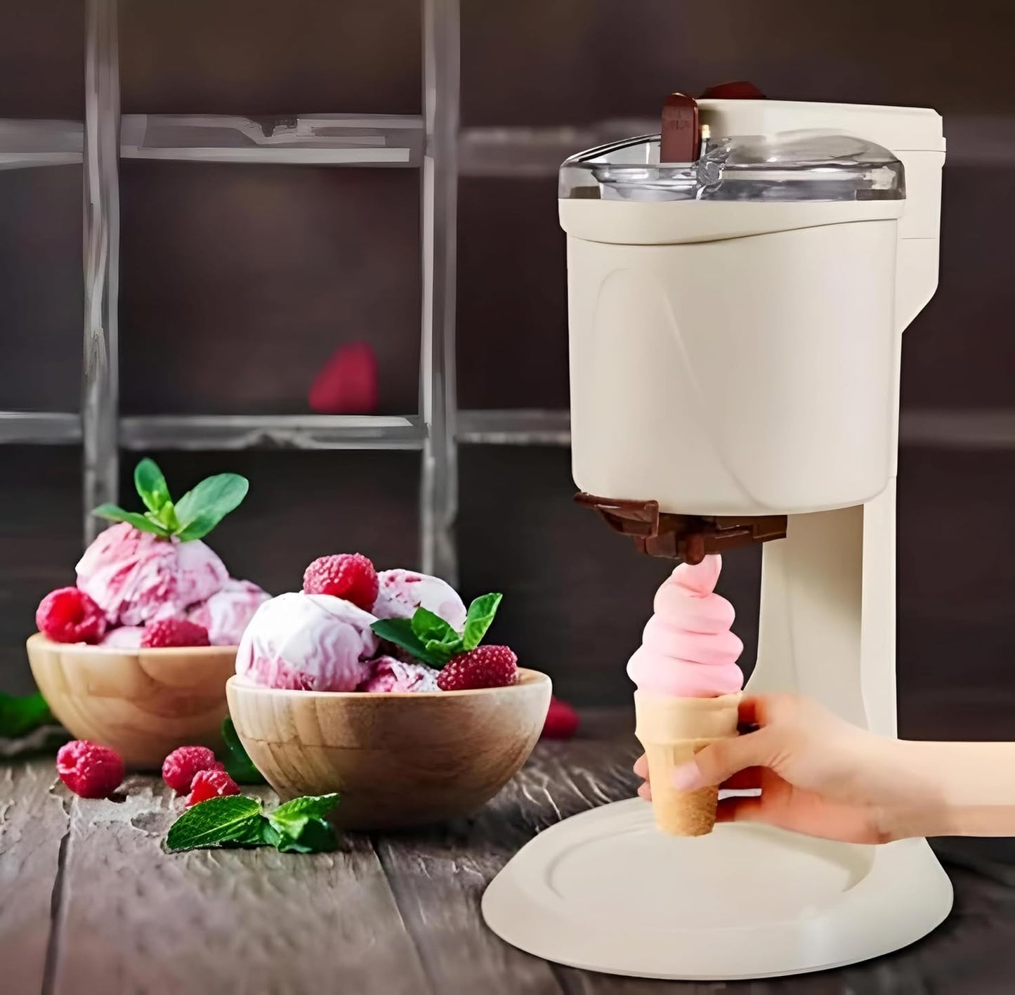 Mini Ice Cream Cone Machine Fully Automatic for Home Kitchen Makes Fruit Ice Cream, Slushies, and Frozen Yogurt