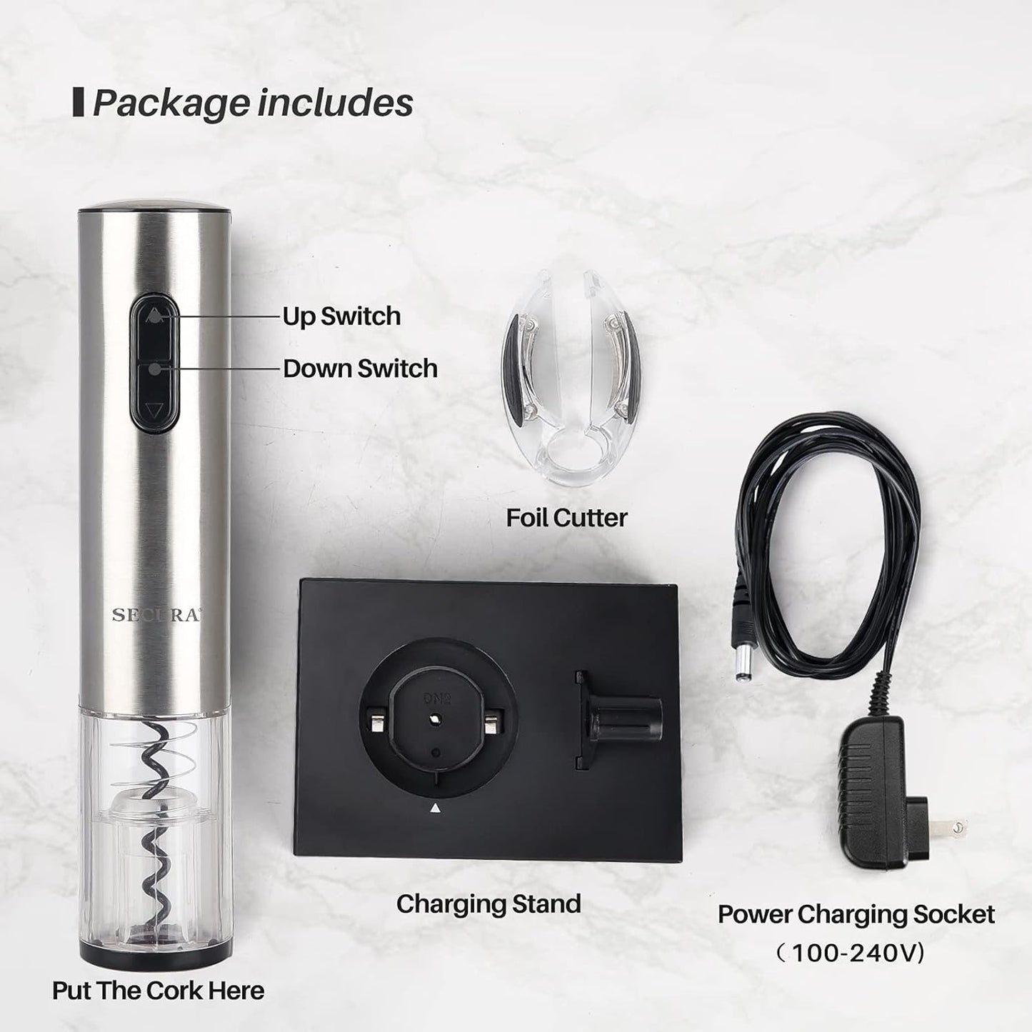Rechargeable Automatic Wine Opener Electric Corkscrew with Foil Cutter for Home and Parties