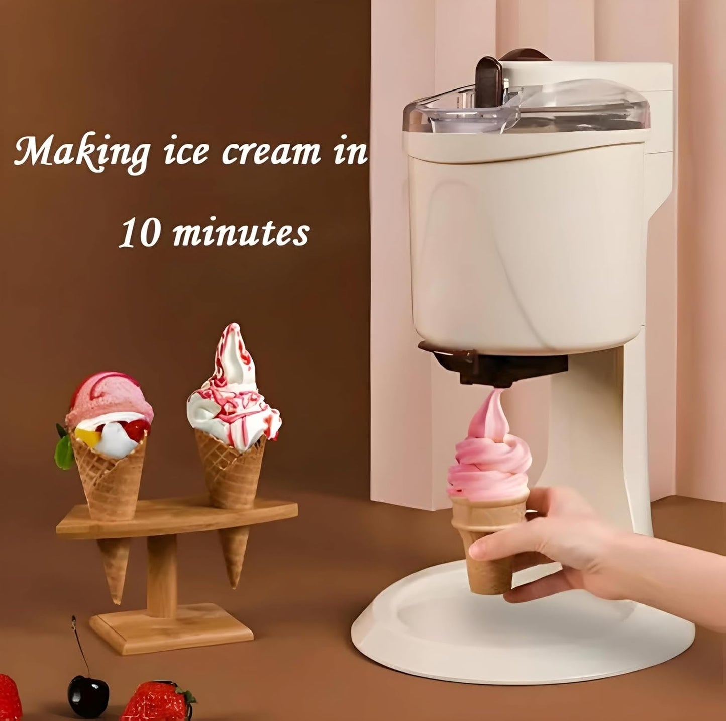 Mini Ice Cream Cone Machine Fully Automatic for Home Kitchen Makes Fruit Ice Cream, Slushies, and Frozen Yogurt