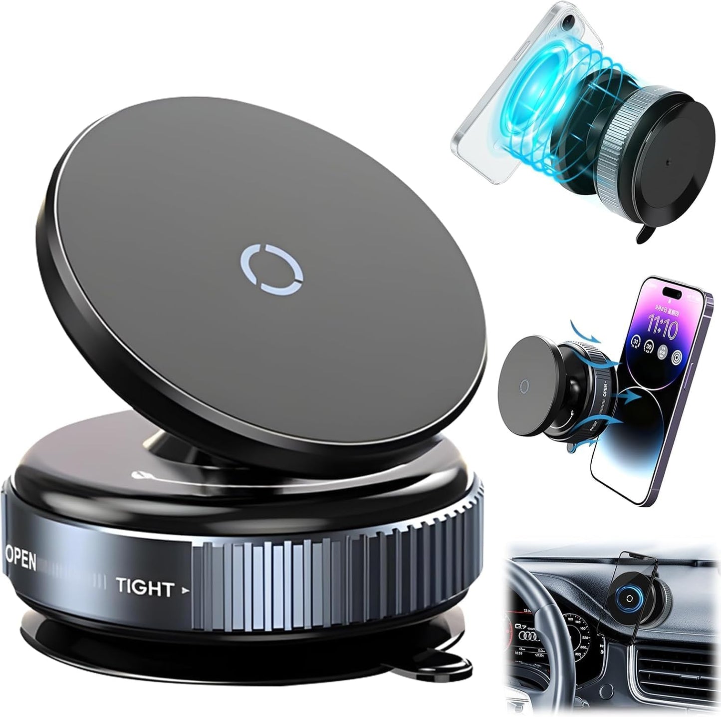 Magnetic Car Phone Mount 360° Rotating Suction Cup Holder Hands-Free for Mobile Phones in Car Gym Bathroom