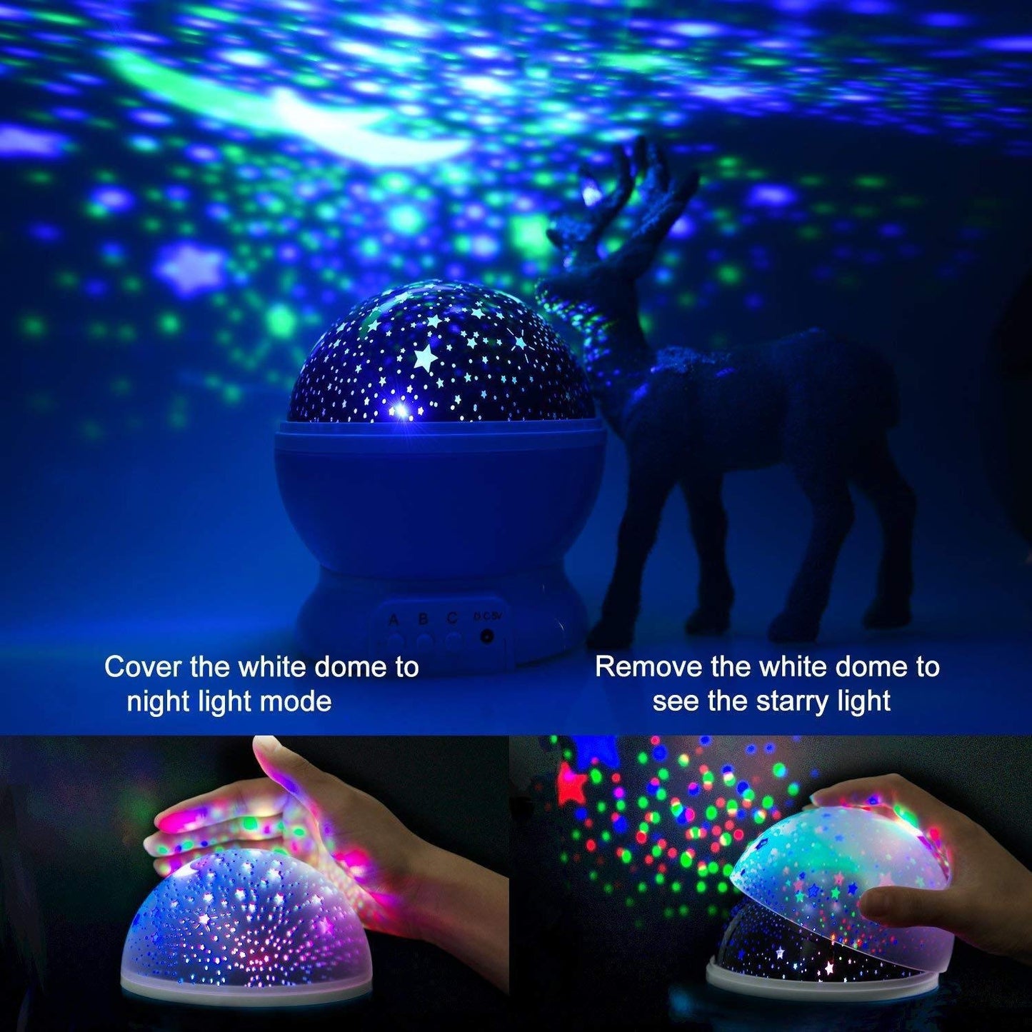 Star Projector Lamp Rotating Night Light with 360 Degree Moon and Star Projection USB Powered for Kids Room (Random Colour)