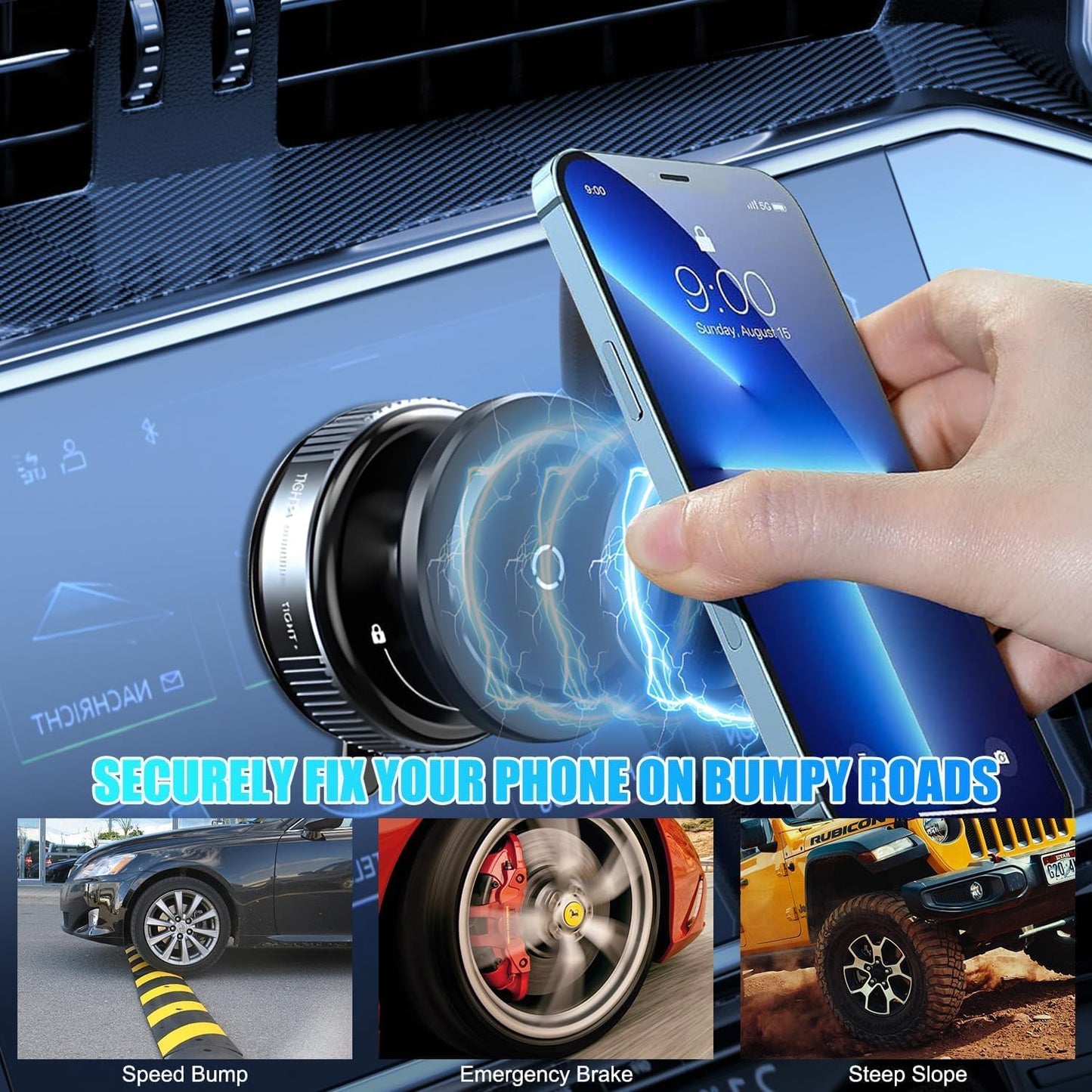 Magnetic Car Phone Mount 360° Rotating Suction Cup Holder Hands-Free for Mobile Phones in Car Gym Bathroom
