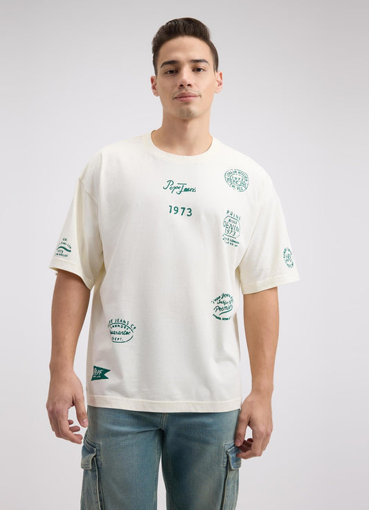 Streetwear Inspired Men’s Oversized Cotton T-Shirt in Off White with Graphic Print