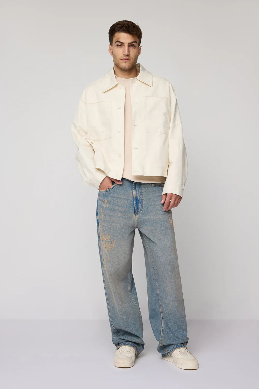 Classic Calm Blue Baggy Straight Fit Jeans for Men Streetwear