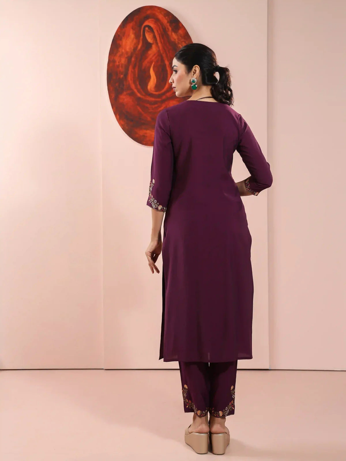 Classic Embroidery Kurta Set with Dupatta & Pants, Detailed with Sequins