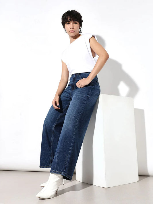 Trendy Blue High Rise Wide Leg Jeans for Women Lightweight Stylish and Modern