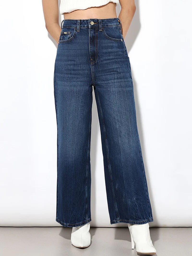 Trendy Blue High Rise Wide Leg Jeans for Women Lightweight Stylish and Modern