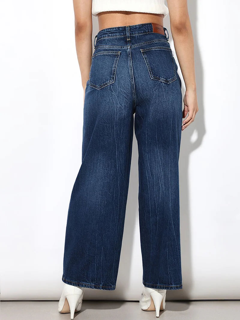Trendy Blue High Rise Wide Leg Jeans for Women Lightweight Stylish and Modern
