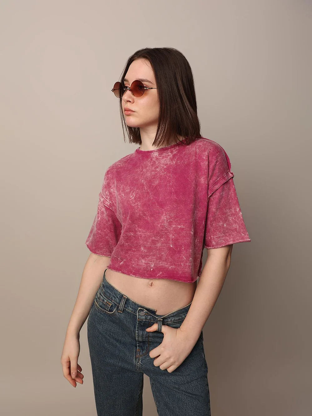 Stylish Pink Boxy Fit Washed T-Shirt for Women