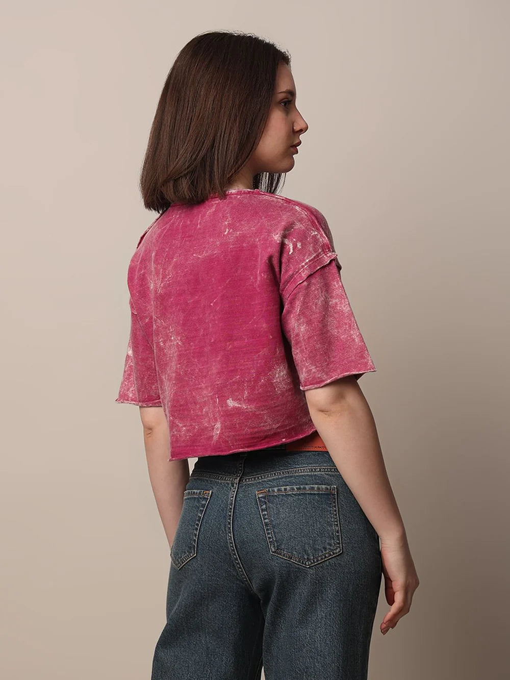 Stylish Pink Boxy Fit Washed T-Shirt for Women