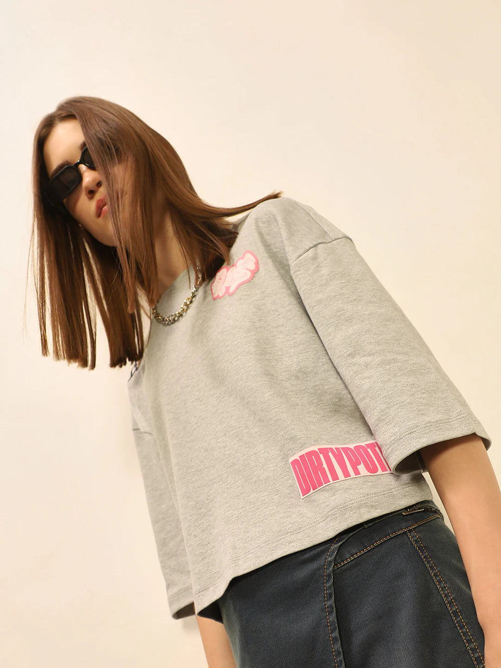 Women’s Grey Loose Fit Boxy T-Shirt for Casual Wear