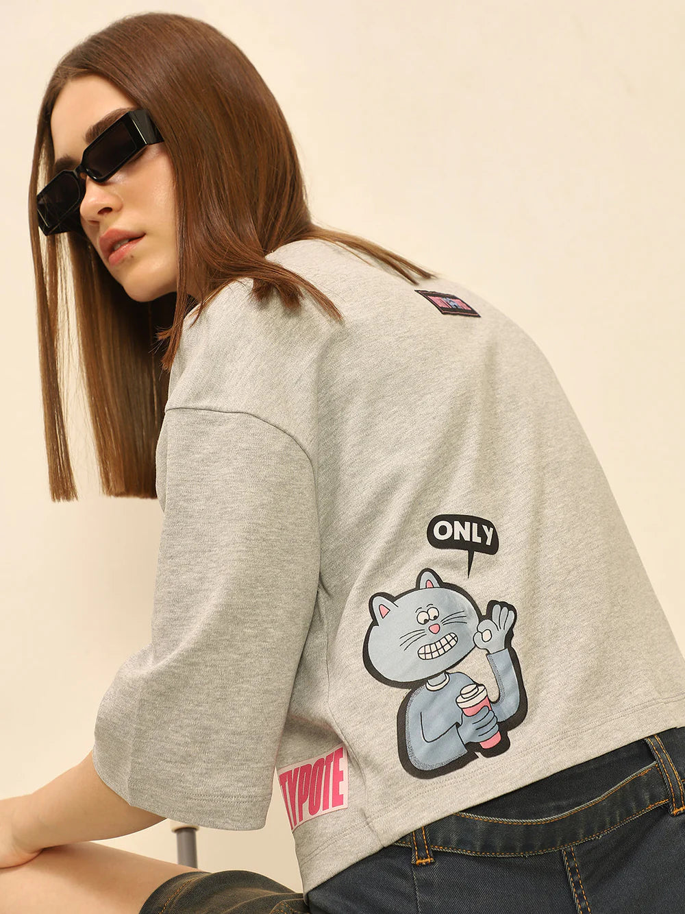 Women’s Grey Loose Fit Boxy T-Shirt for Casual Wear