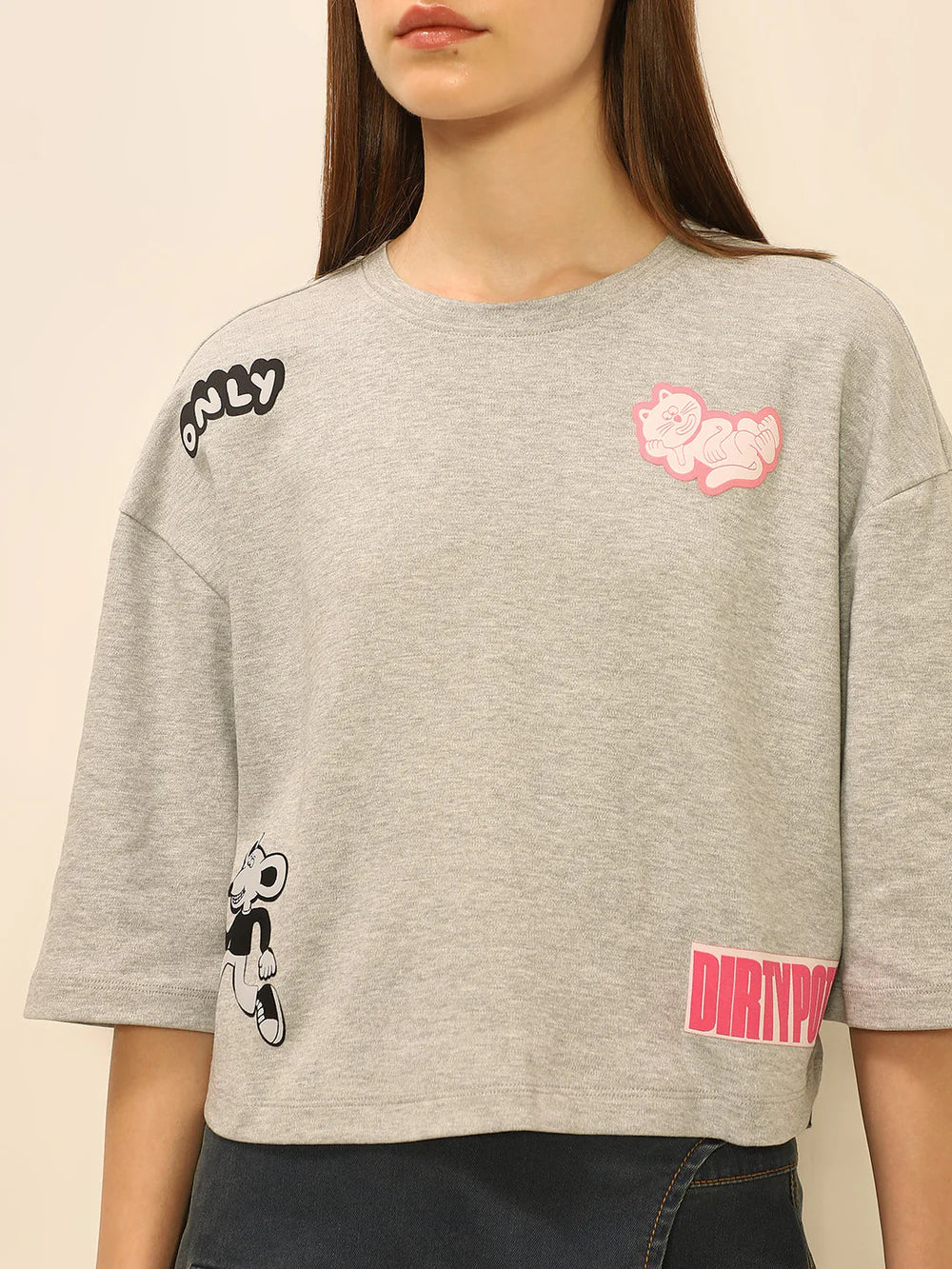 Women’s Grey Loose Fit Boxy T-Shirt for Casual Wear