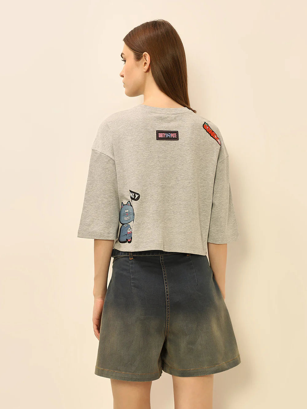 Women’s Grey Loose Fit Boxy T-Shirt for Casual Wear