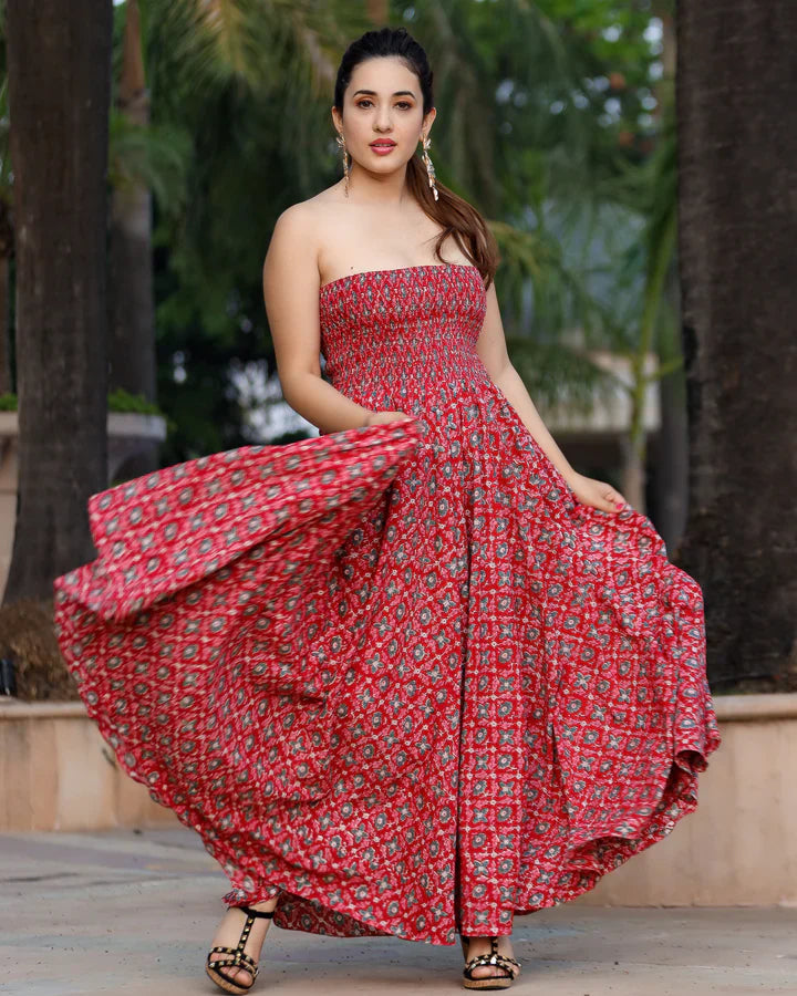 Elegant Smocked Cotton Dress in Honey Crisp Shade Perfect for Casual Outings