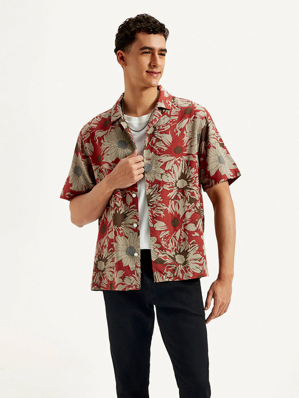 Modern Men’s Resort Collar Floral Linen Shirt Lightweight Relaxed Fit Shirt with Trendy Floral Print for Daily Wear
